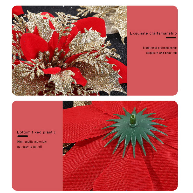 Glitter Artifical Christmas Flowers Merry Christmas Tree Decoration Happy New Year Ornaments Xmas Fake Flowers Natal