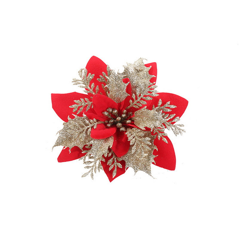 Glitter Artifical Christmas Flowers Merry Christmas Tree Decoration Happy New Year Ornaments Xmas Fake Flowers Natal