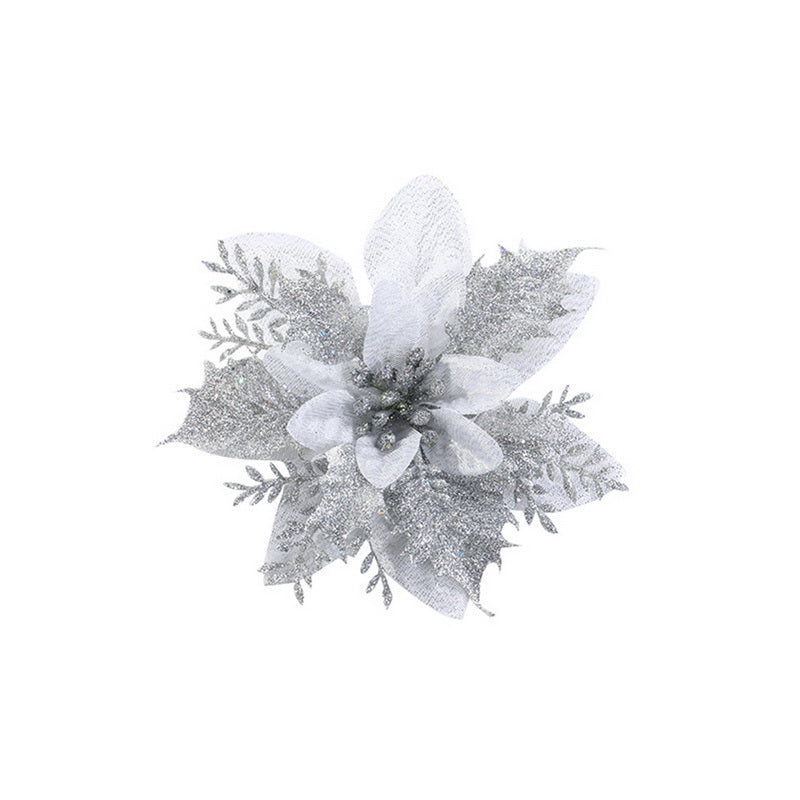 Glitter Artifical Christmas Flowers Merry Christmas Tree Decoration Happy New Year Ornaments Xmas Fake Flowers Natal