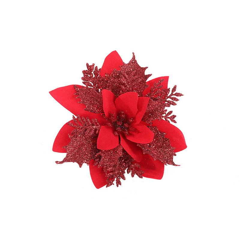 Glitter Artifical Christmas Flowers Merry Christmas Tree Decoration Happy New Year Ornaments Xmas Fake Flowers Natal