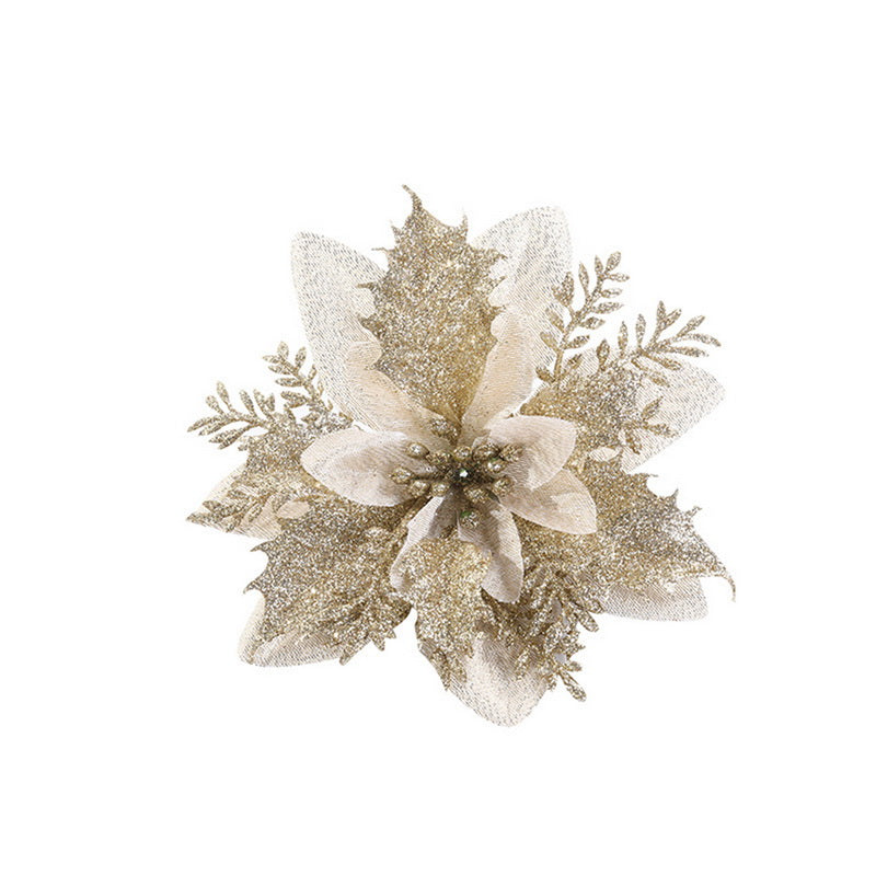 Glitter Artifical Christmas Flowers Merry Christmas Tree Decoration Happy New Year Ornaments Xmas Fake Flowers Natal