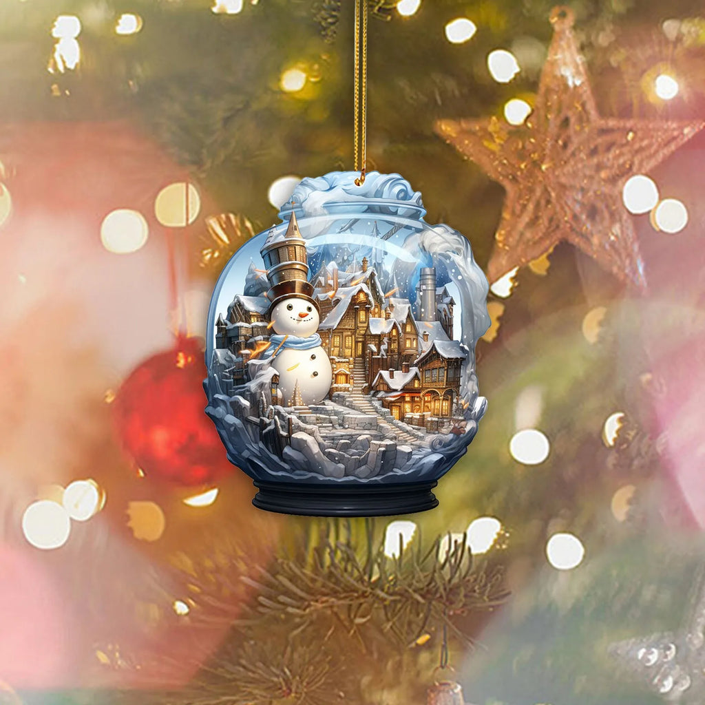 Christmas Snowman Crystal Globe Ornament