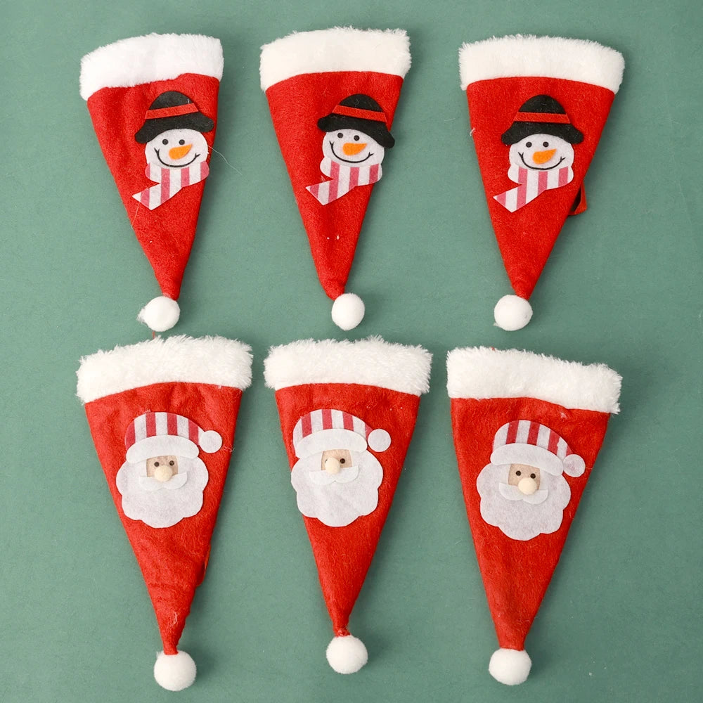 Christmas Cutlery Holder Set Mini Santa Hat Fork Knife Tableware Holder Bag