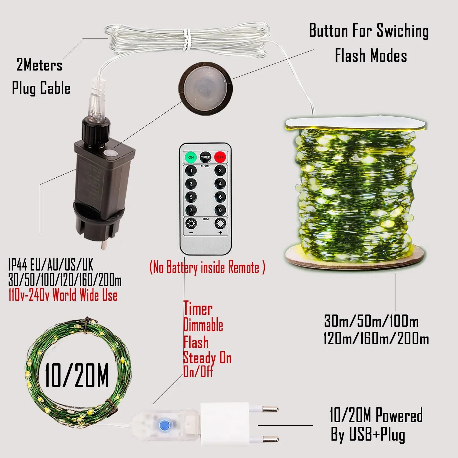 Fairy String Light Waterproof Firefly Lamp Remote Decoration For Christmas Halloween Bedroom Wedding