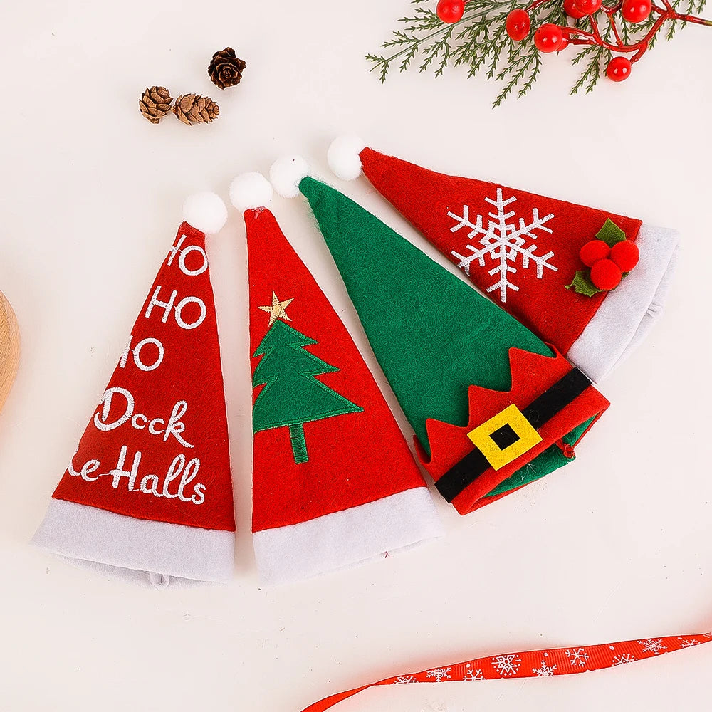 Christmas Cutlery Holder Set Mini Santa Hat Fork Knife Tableware Holder Bag