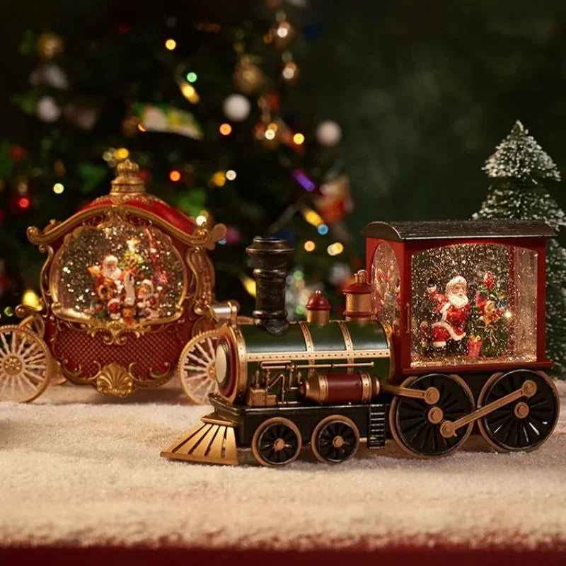 Crystal Ball Ornaments LED Lights Train Santa Claus Merry Christmas Decoration