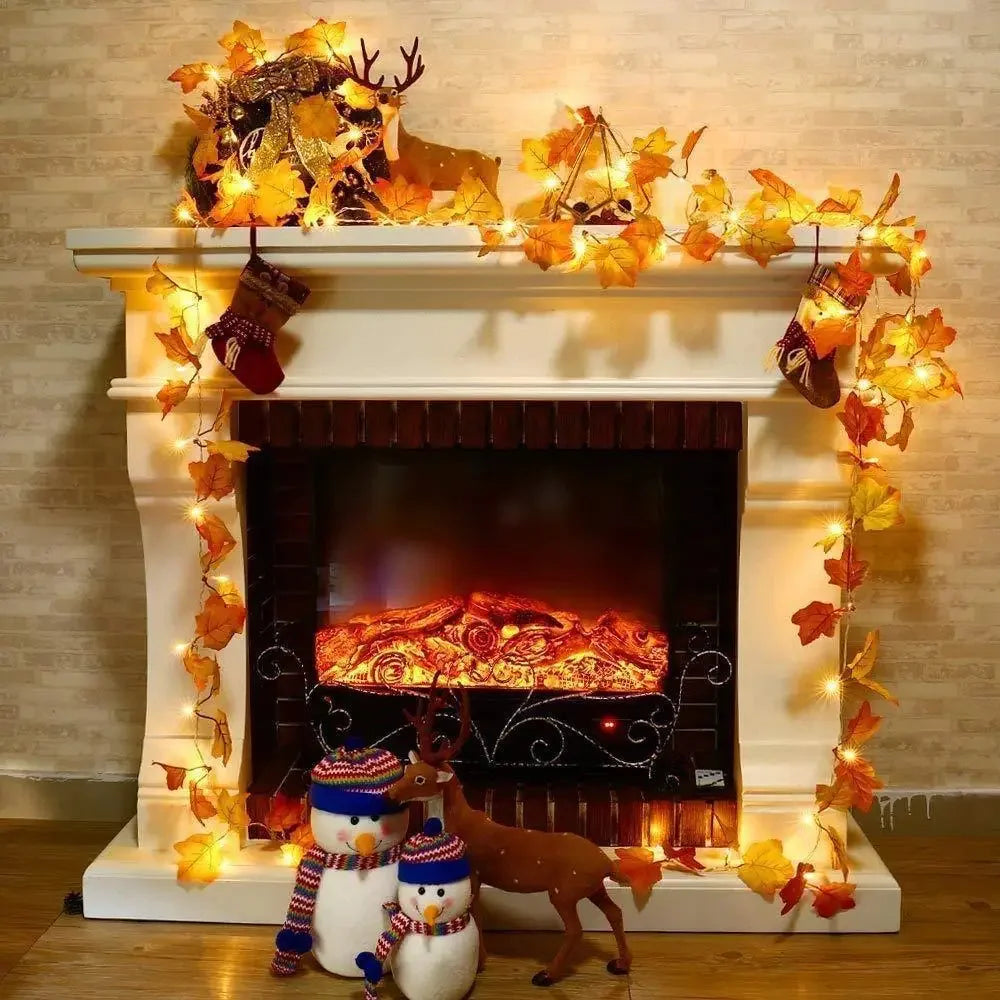 Christmas Decoration Artificial Maple Leaf Leaves LED Light String Lantern Garland Home Party
