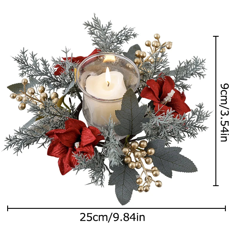 Christmas Candlestick Wreath Artificial Flowers Garland Candle Ring