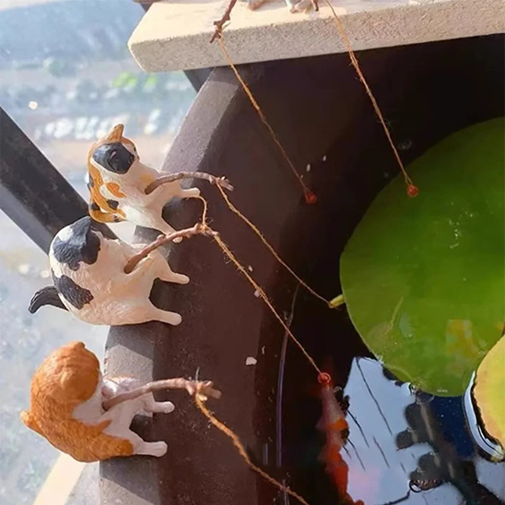 Fish Tank Fishing Cat Ornaments