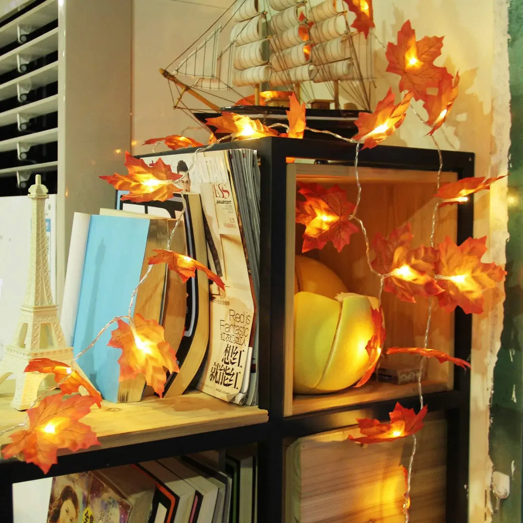 Christmas Decoration Artificial Maple Leaf Leaves LED Light String Lantern Garland Home Party