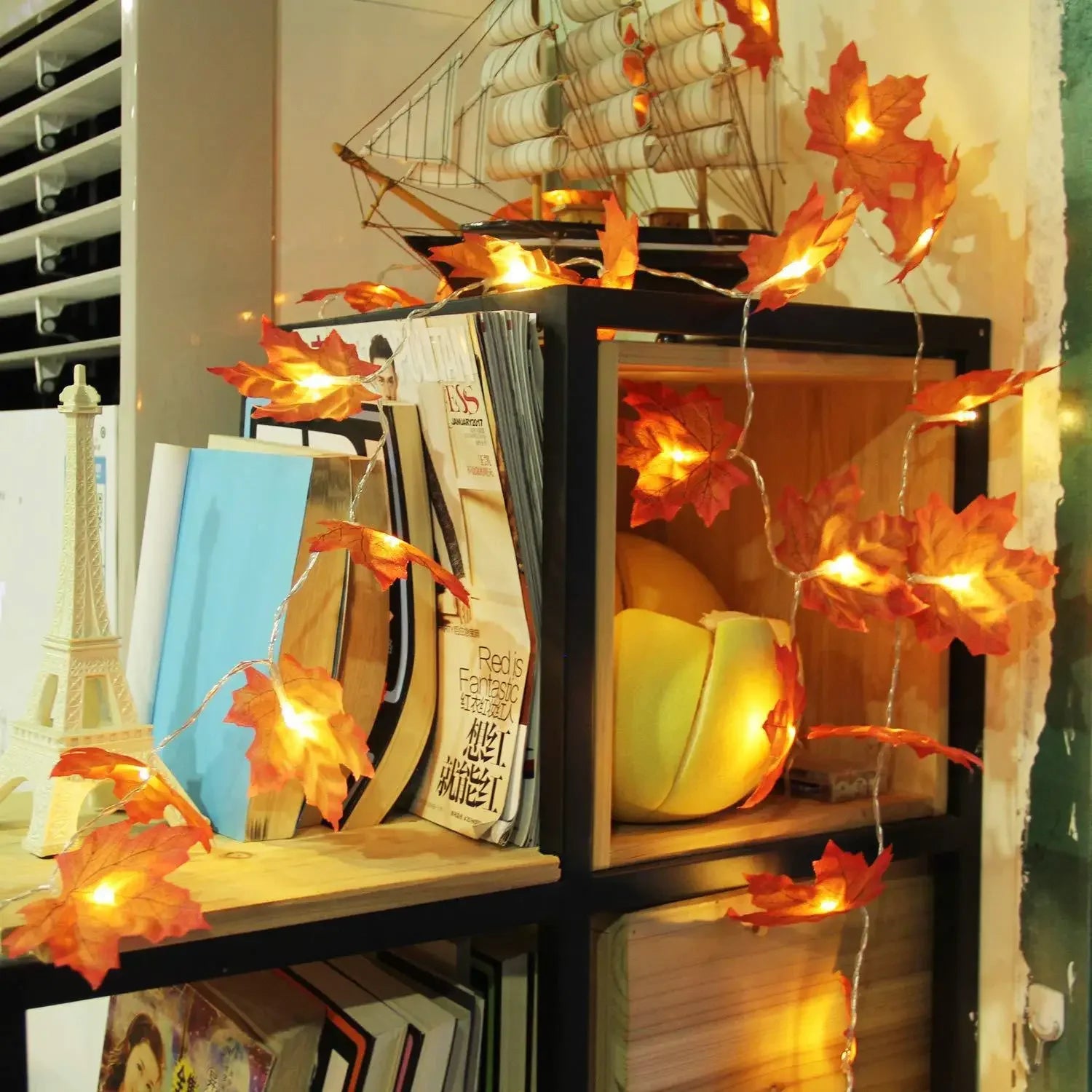 Christmas Decoration Artificial Maple Leaf Leaves LED Light String Lantern Garland Home Party