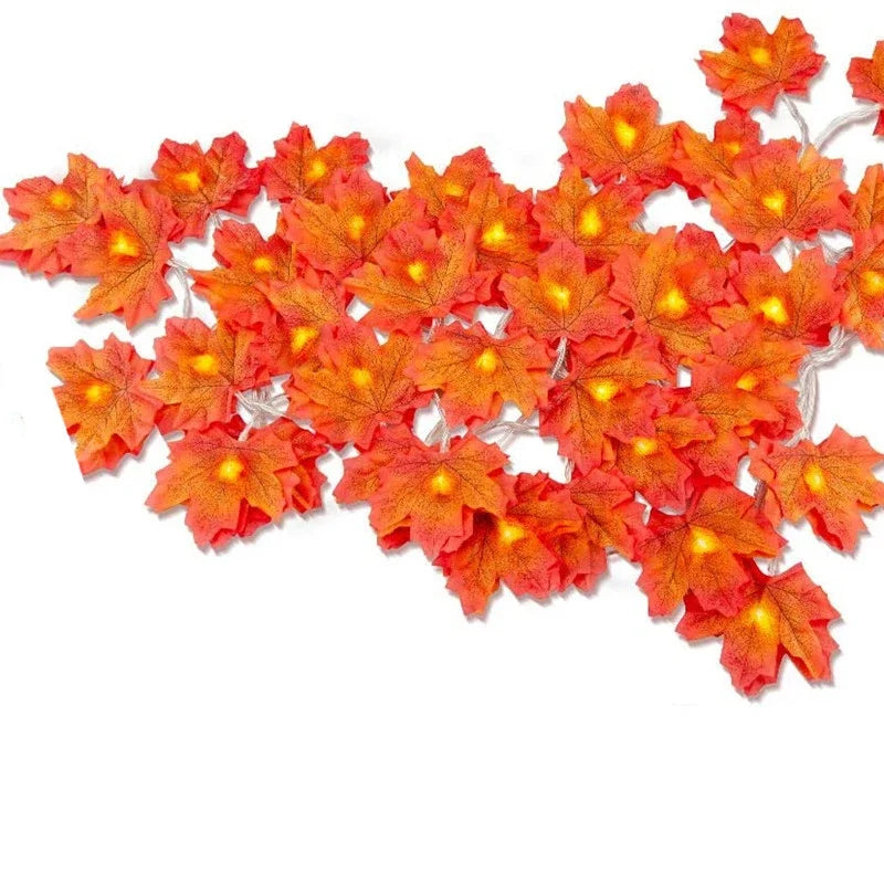 Christmas Decoration Artificial Maple Leaf Leaves LED Light String Lantern Garland Home Party