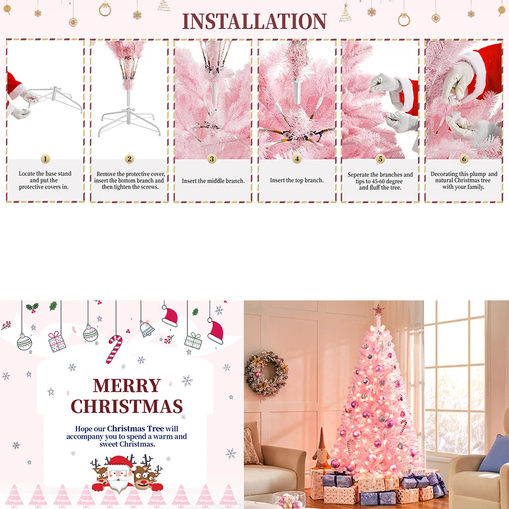 6/7ft Artificial Pink Christmas Pine Tree