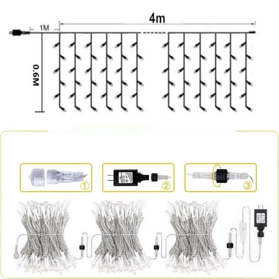 Christmas Festoon Led Icicle Curtain Lights