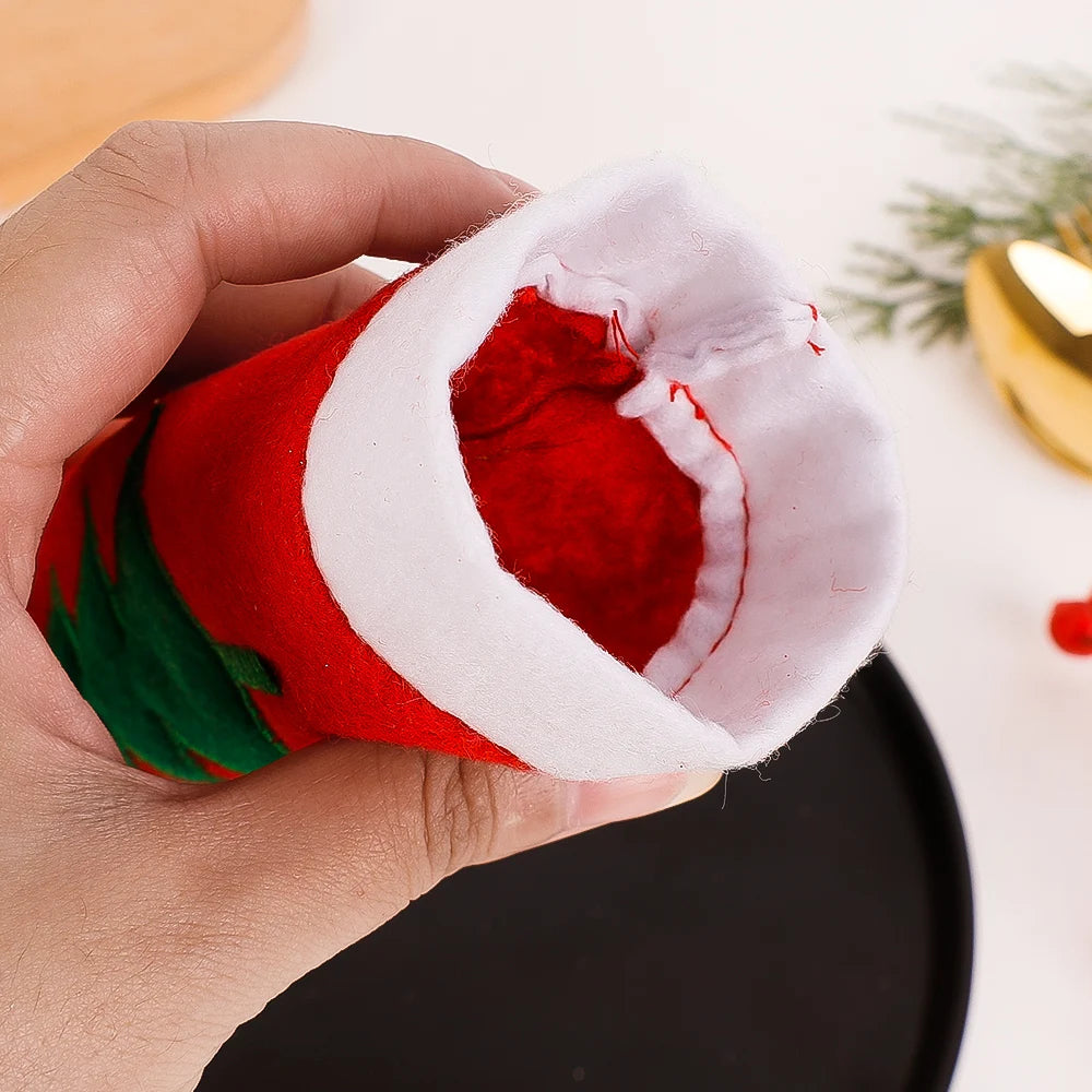 Christmas Cutlery Holder Set Mini Santa Hat Fork Knife Tableware Holder Bag
