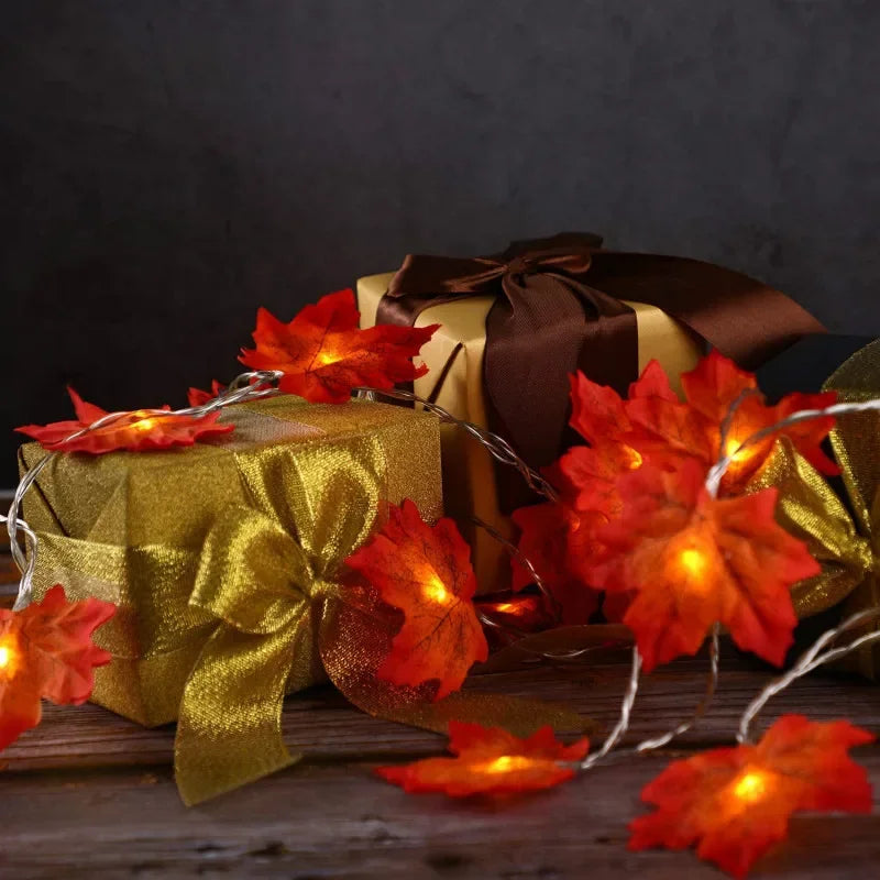 Christmas Decoration Artificial Maple Leaf Leaves LED Light String Lantern Garland Home Party