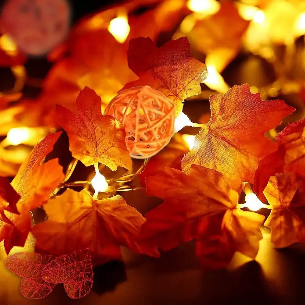 Christmas Decoration Artificial Maple Leaf Leaves LED Light String Lantern Garland Home Party