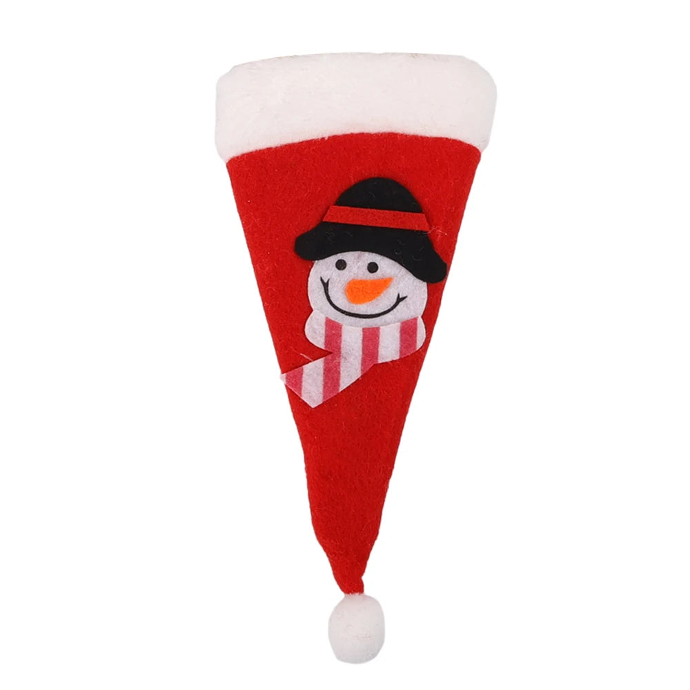 Christmas Cutlery Holder Set Mini Santa Hat Fork Knife Tableware Holder Bag