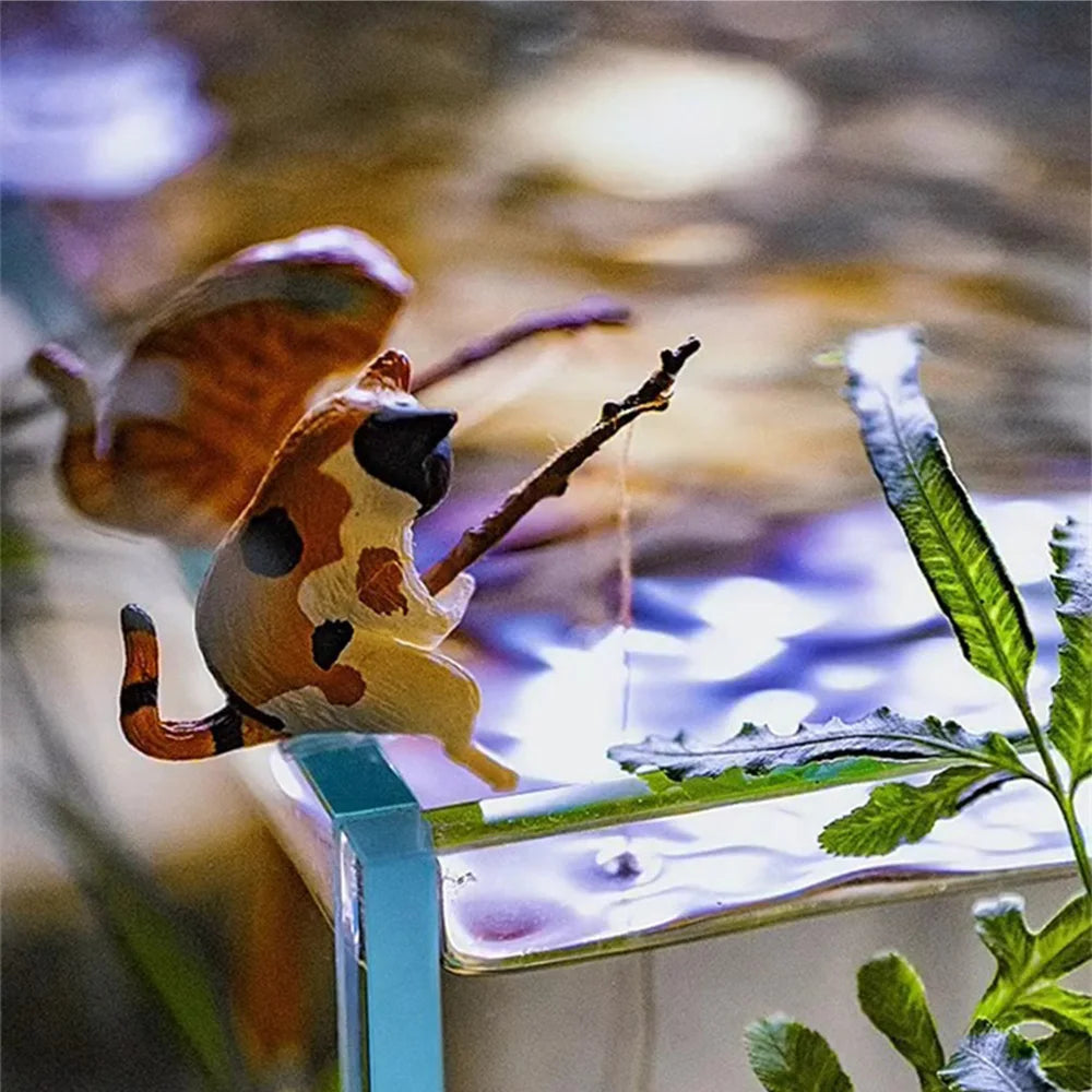 Fish Tank Fishing Cat Ornaments