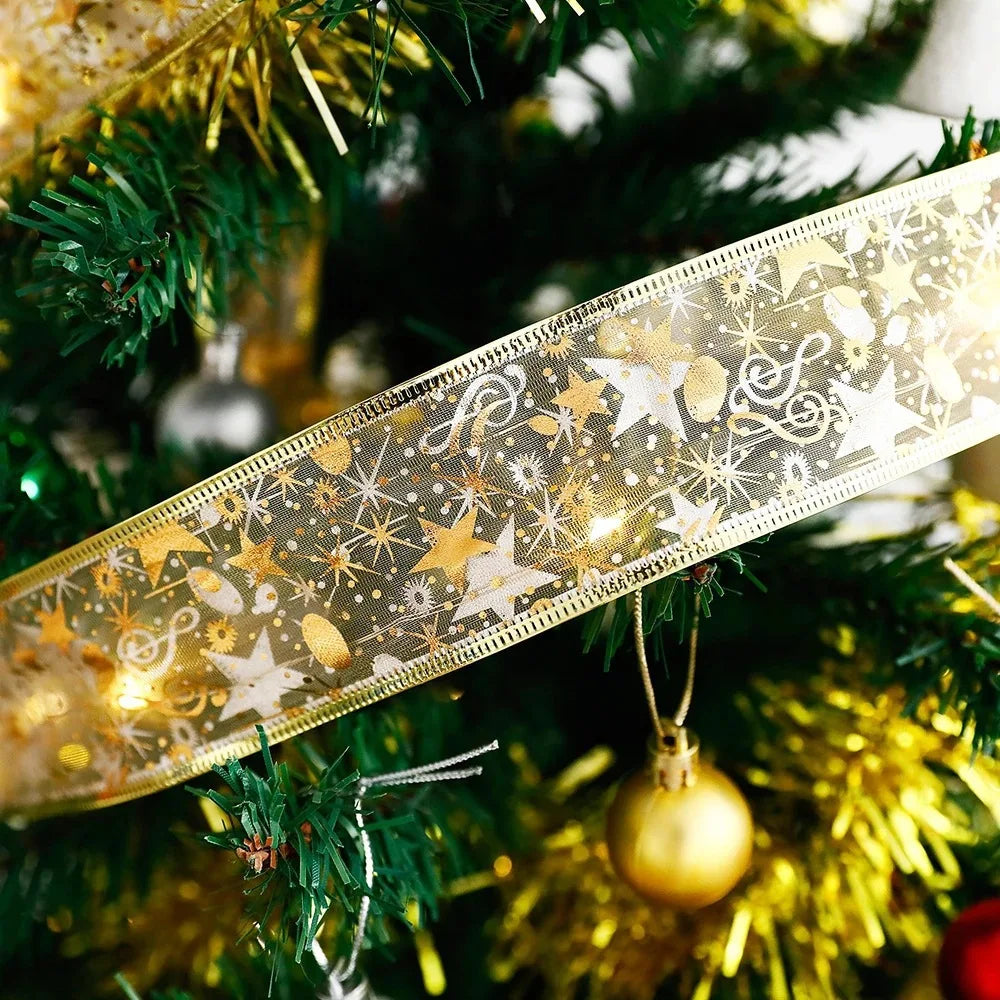 Christmas Ribbon Fairy Light Christmas Decoration DIY Bows String Light Tree Ornaments For Home 2023 Xmas Decor New Year Navidad