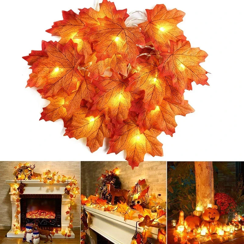 Christmas Decoration Artificial Maple Leaf Leaves LED Light String Lantern Garland Home Party