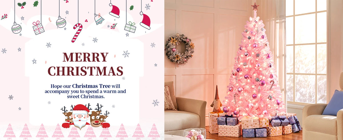6/7ft Artificial Pink Christmas Pine Tree