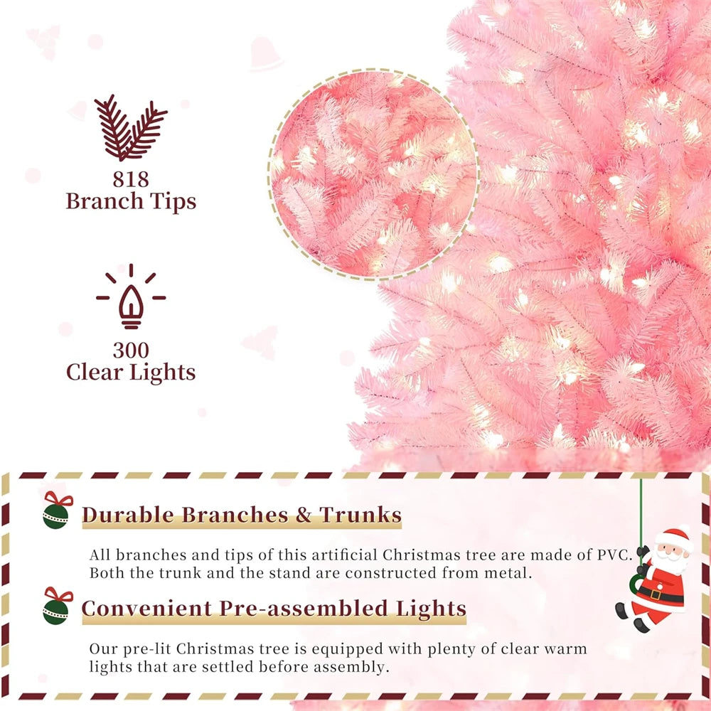 6/7ft Artificial Pink Christmas Pine Tree