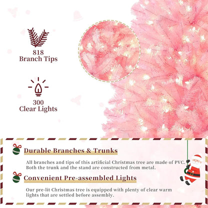 6/7ft Artificial Pink Christmas Pine Tree