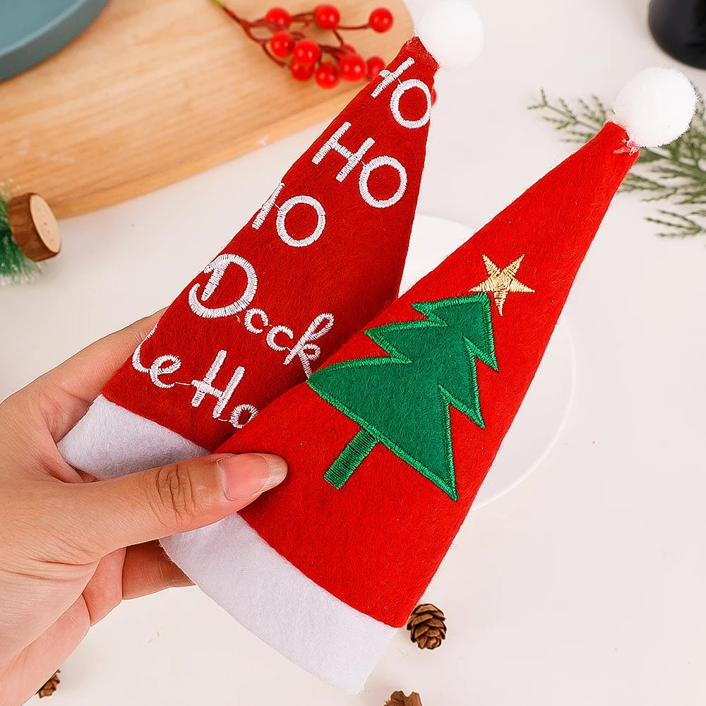 Christmas Cutlery Holder Set Mini Santa Hat Fork Knife Tableware Holder Bag