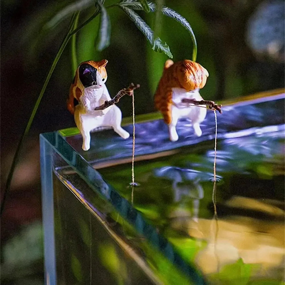Fish Tank Fishing Cat Ornaments