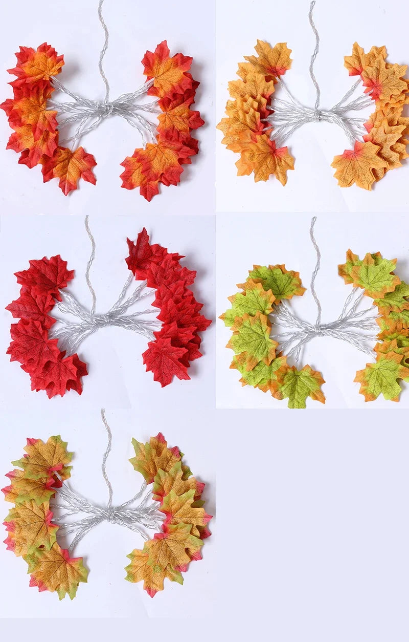 Christmas Decoration Artificial Maple Leaf Leaves LED Light String Lantern Garland Home Party