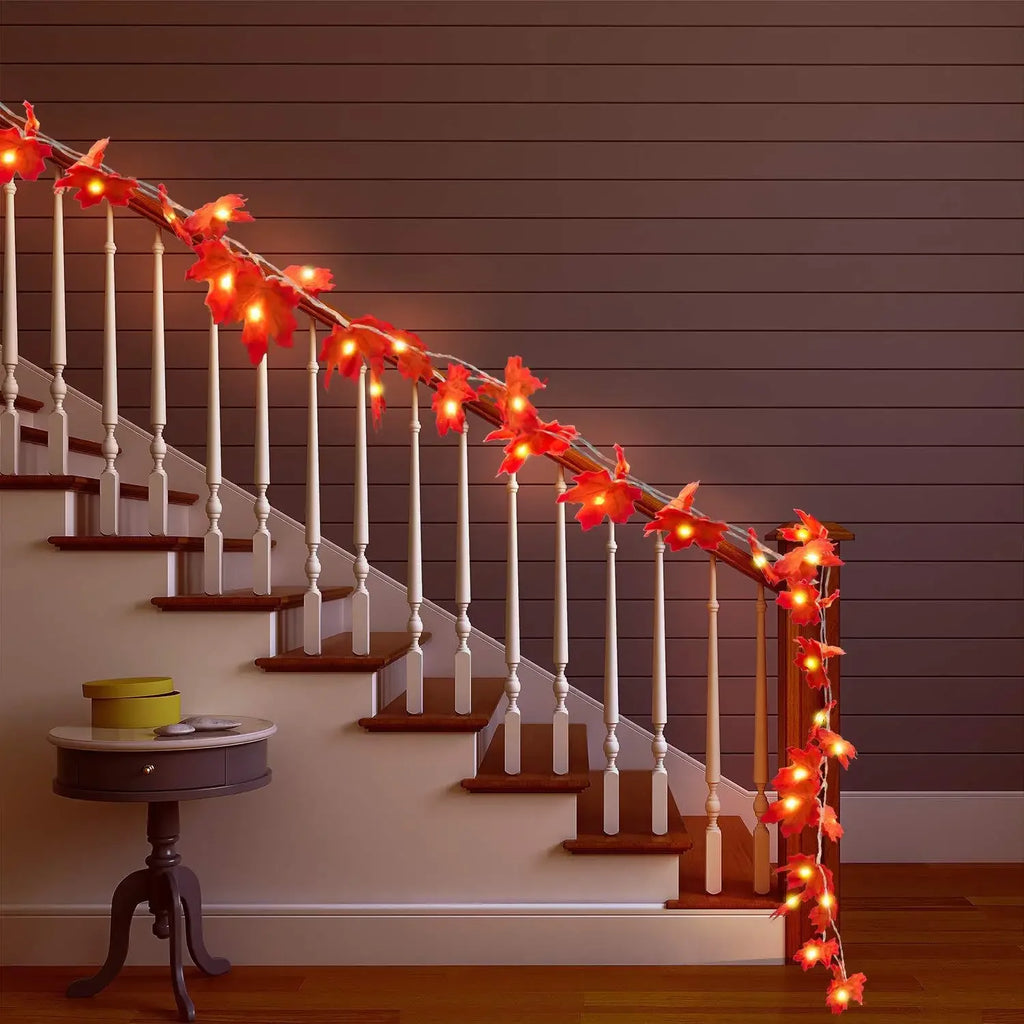 Christmas Decoration Artificial Maple Leaf Leaves LED Light String Lantern Garland Home Party