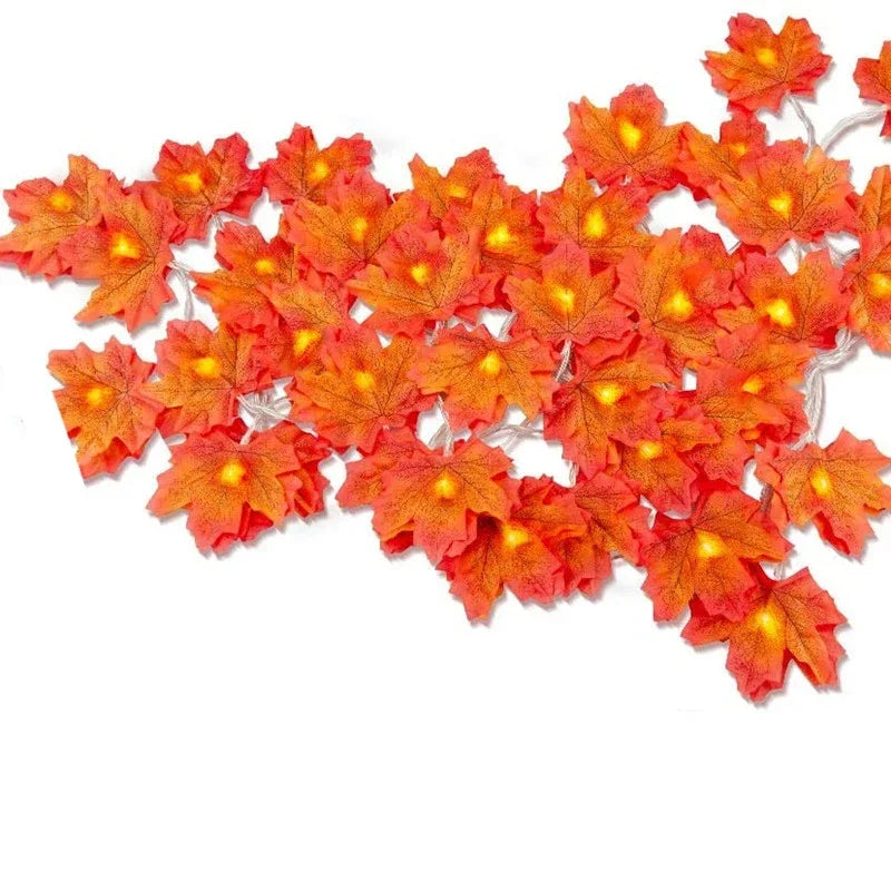 Christmas Decoration Artificial Maple Leaf Leaves LED Light String Lantern Garland Home Party