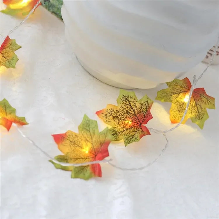 Christmas Decoration Artificial Maple Leaf Leaves LED Light String Lantern Garland Home Party