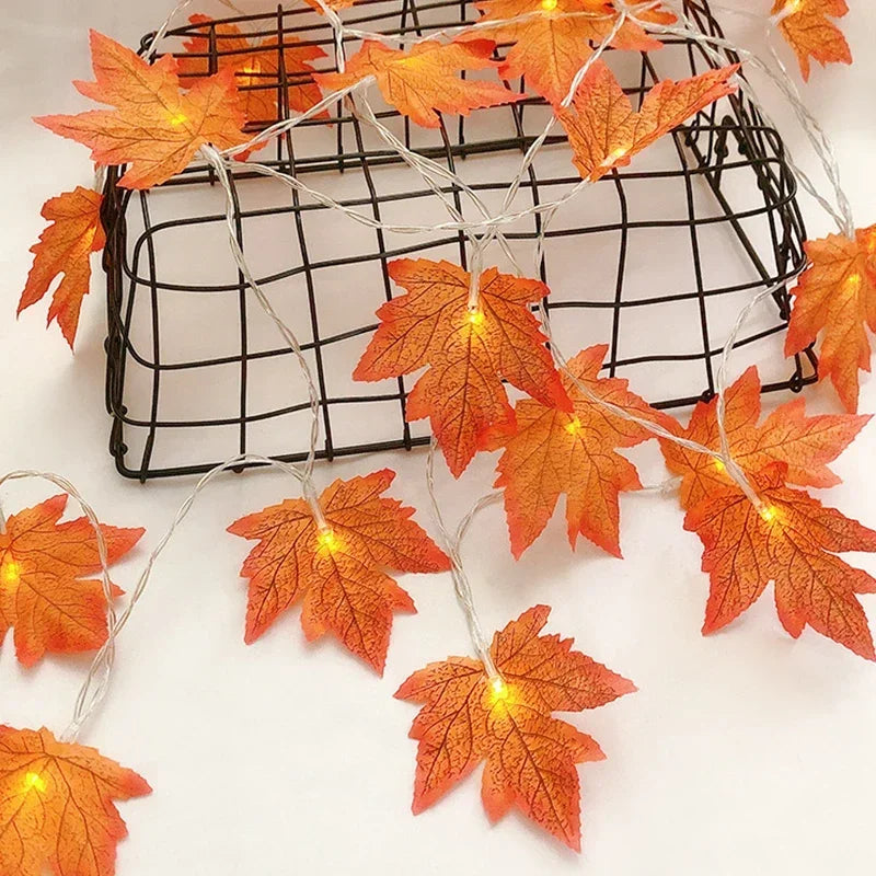 Christmas Decoration Artificial Maple Leaf Leaves LED Light String Lantern Garland Home Party