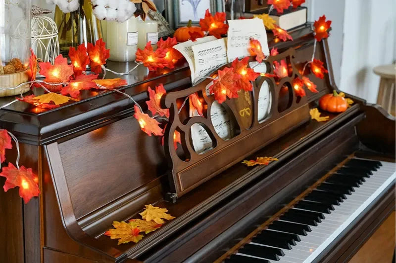 Christmas Decoration Artificial Maple Leaf Leaves LED Light String Lantern Garland Home Party