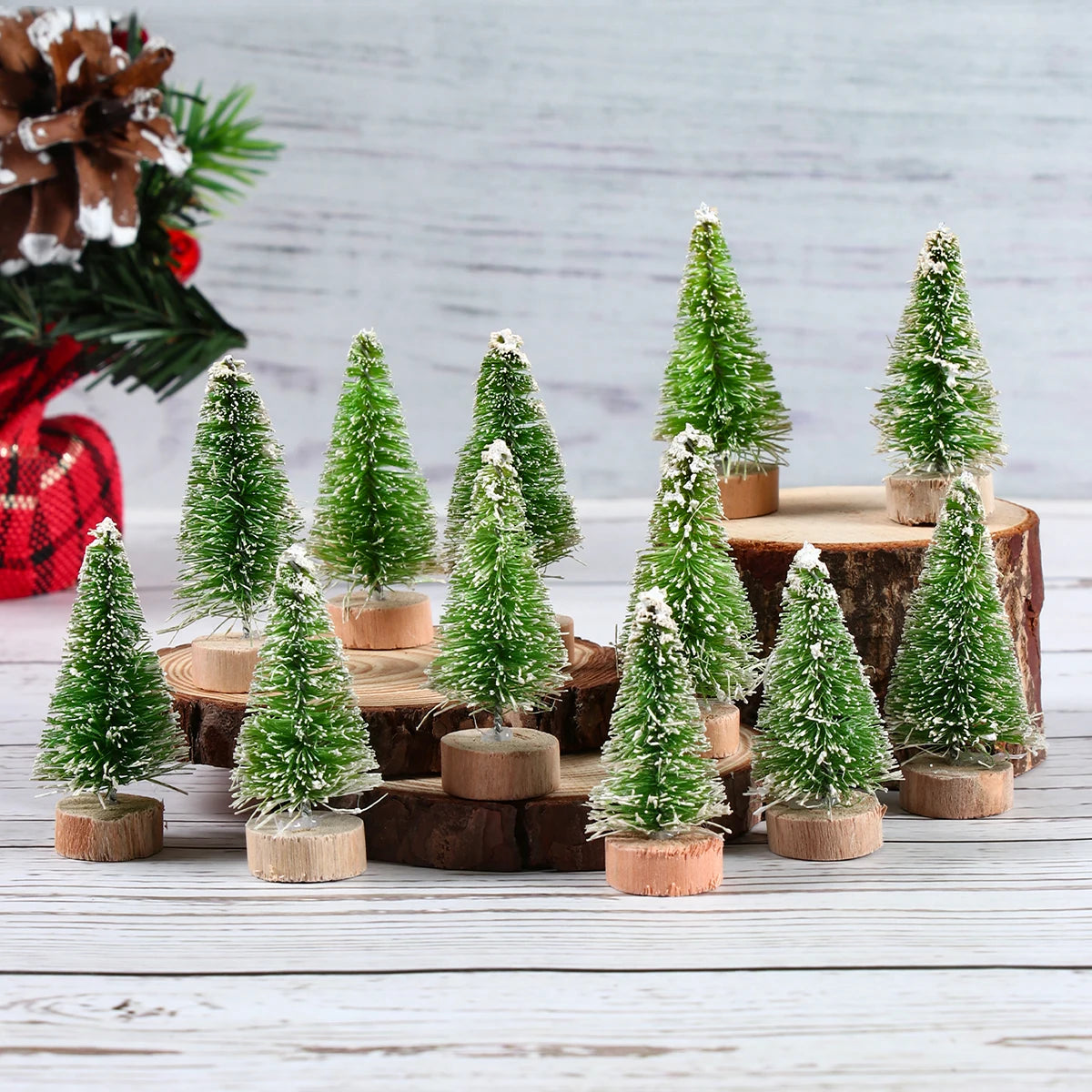 Mini Wooden Christmas Tree Ornament Decor