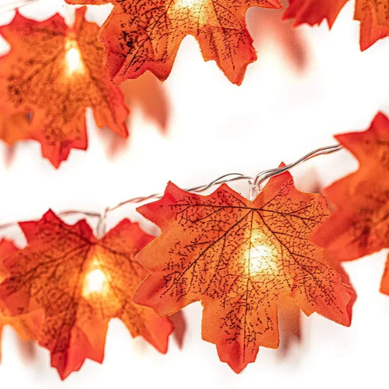 Christmas Decoration Artificial Maple Leaf Leaves LED Light String Lantern Garland Home Party