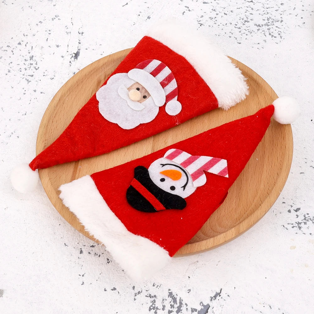 Christmas Cutlery Holder Set Mini Santa Hat Fork Knife Tableware Holder Bag